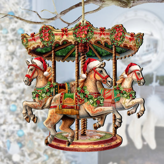 Christmas Carousel Wooden Ornaments by G. Debrekht Christmas Decor - 8611030-0