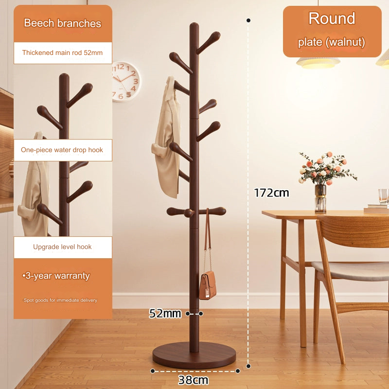 Solid Walnut Wood Floor Coat Rack - 10 Hooks-1