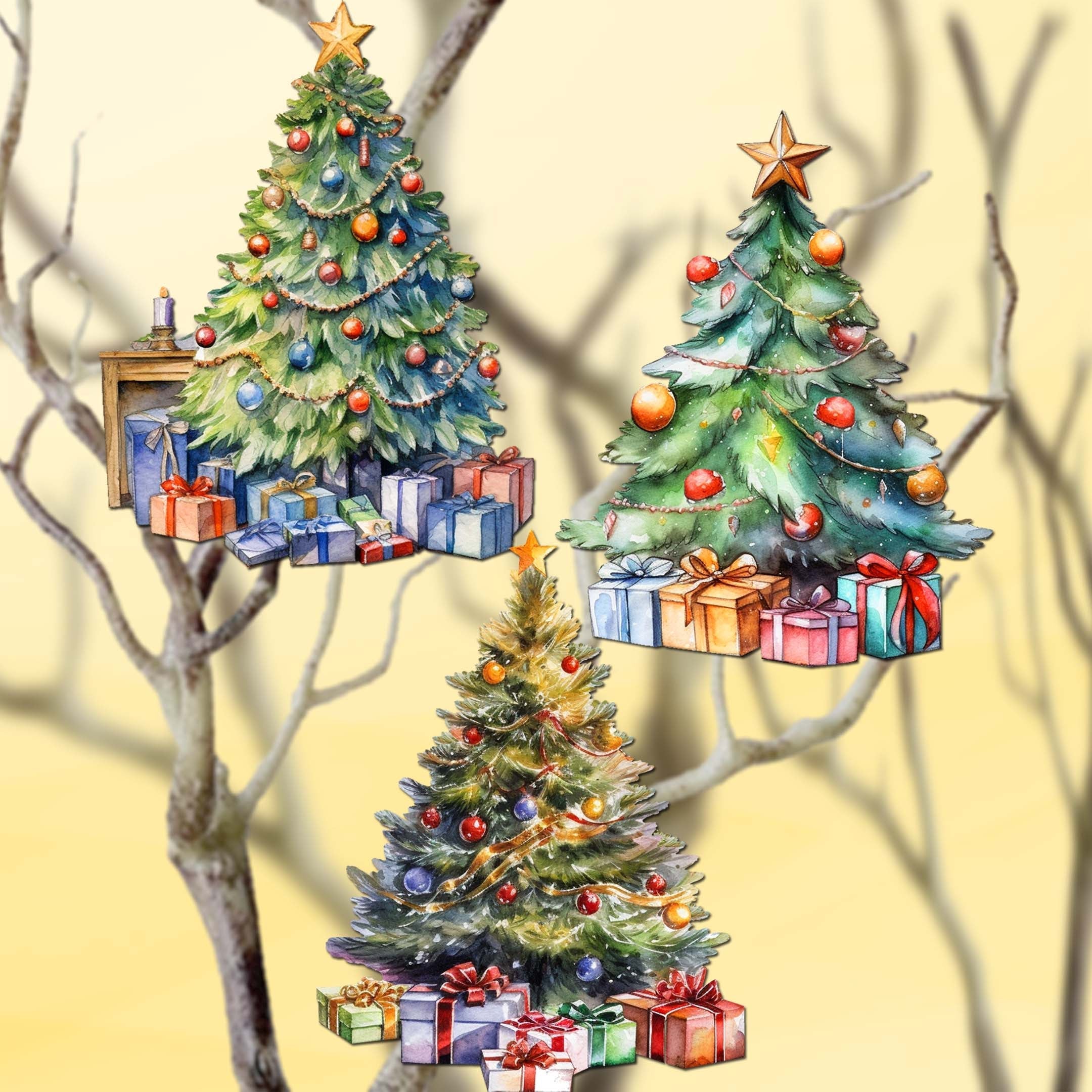 Christmas Tree Clip-On Eco Wood Decorative Ornaments Set of 3 by G. Debrekht - Christmas Decor - 8091044C-S3-3