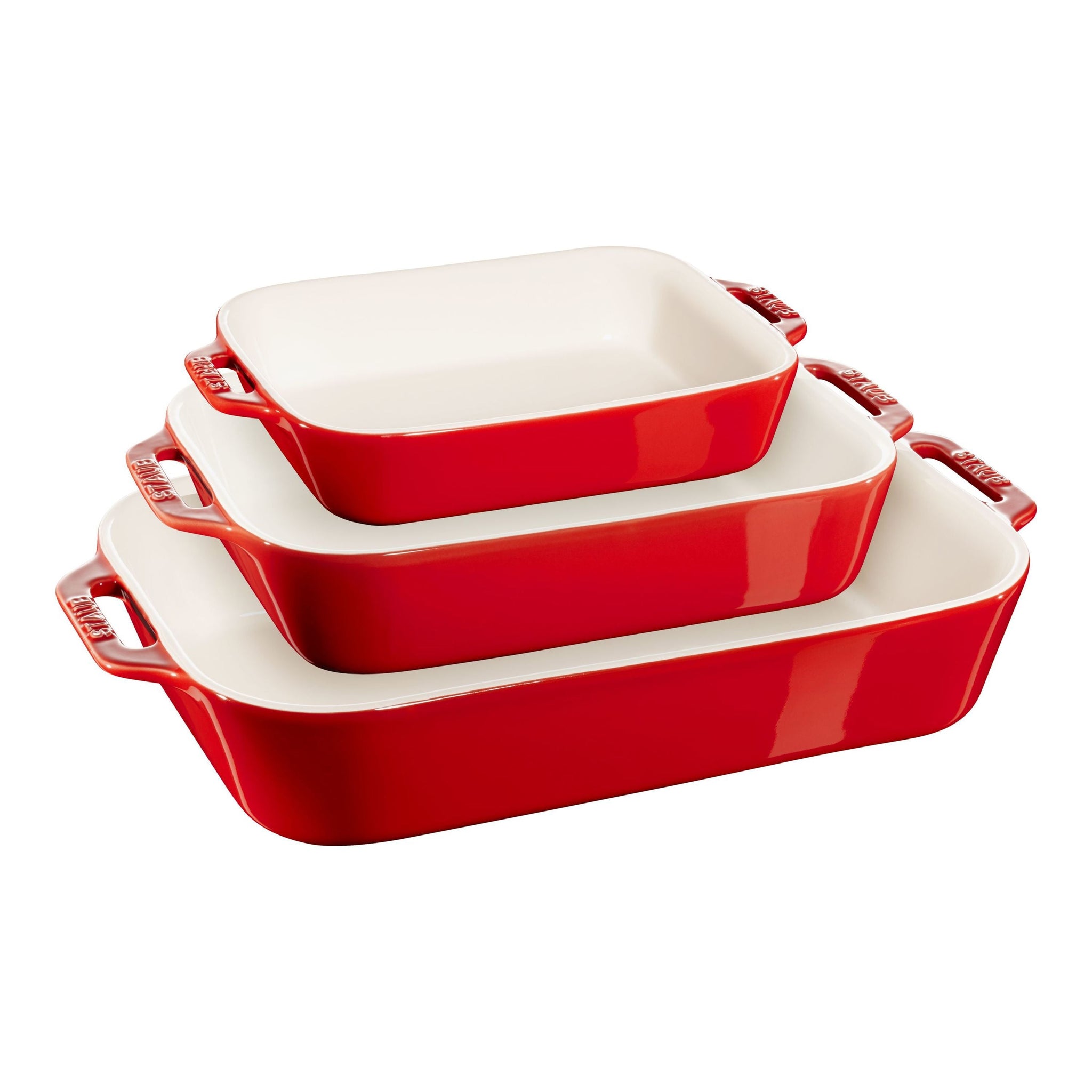 STAUB Ceramique Rectangular Baking Dish Set Cherry 3 Piece-0