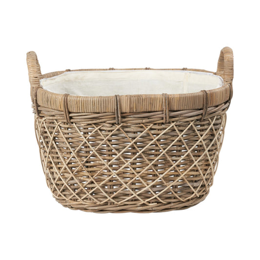 Brown Rattan Oval Handled Laundry Basket-0