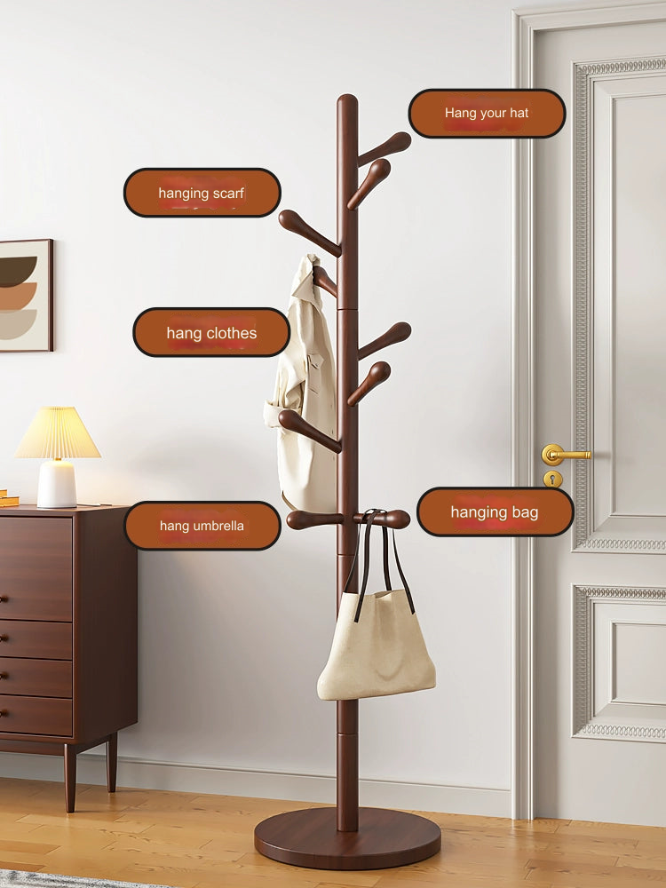 Solid Walnut Wood Floor Coat Rack - 10 Hooks-2