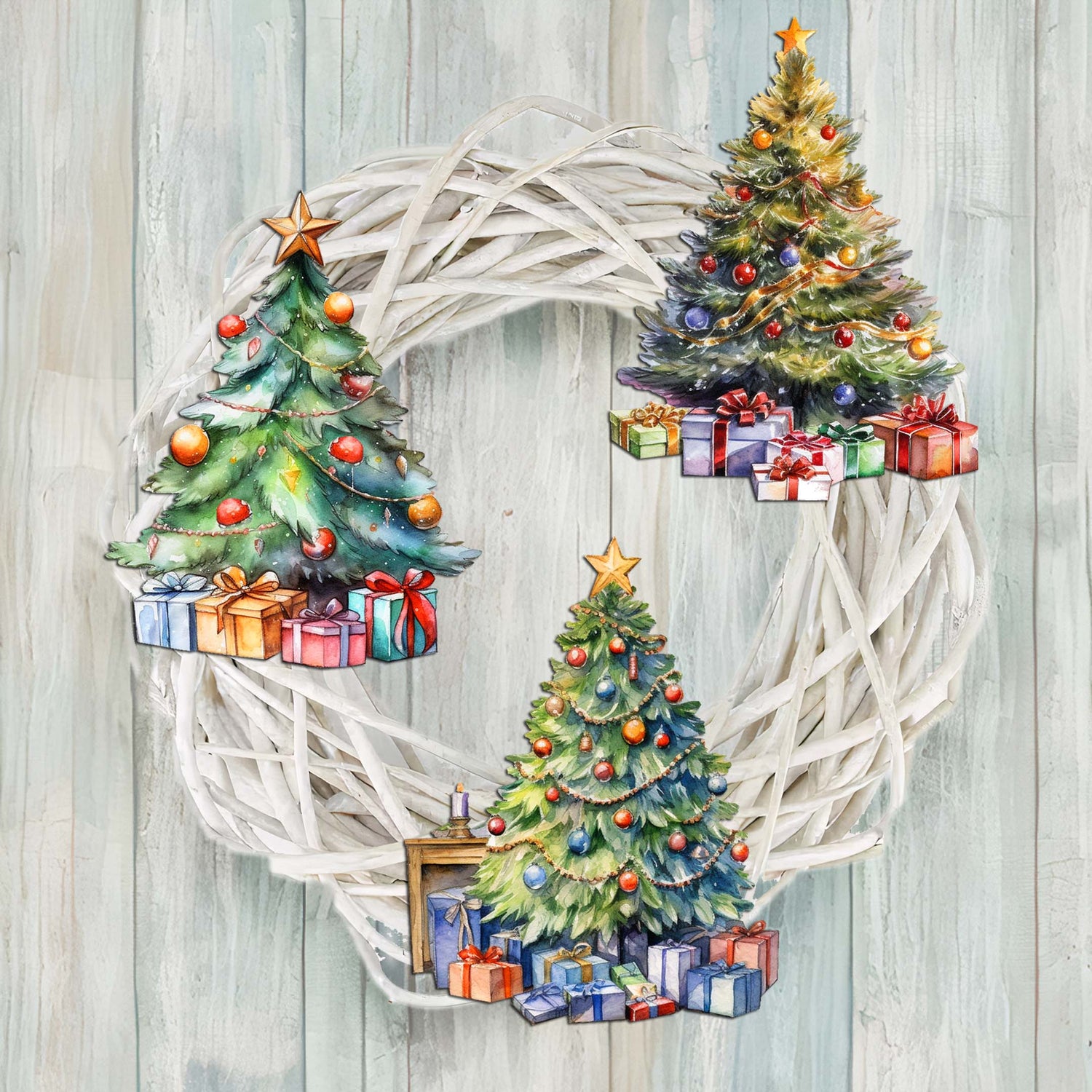 Christmas Tree Clip-On Eco Wood Decorative Ornaments Set of 3 by G. Debrekht - Christmas Decor - 8091044C-S3-0