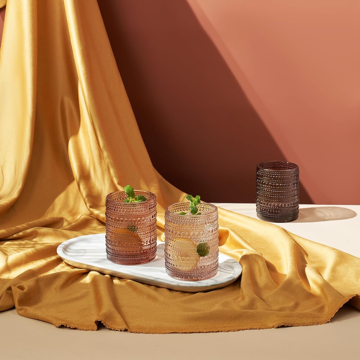 Hobnail Drinking Glasses, Venus Colors Beaded Tumbler Drinking Glasses Set | Set of 6-3