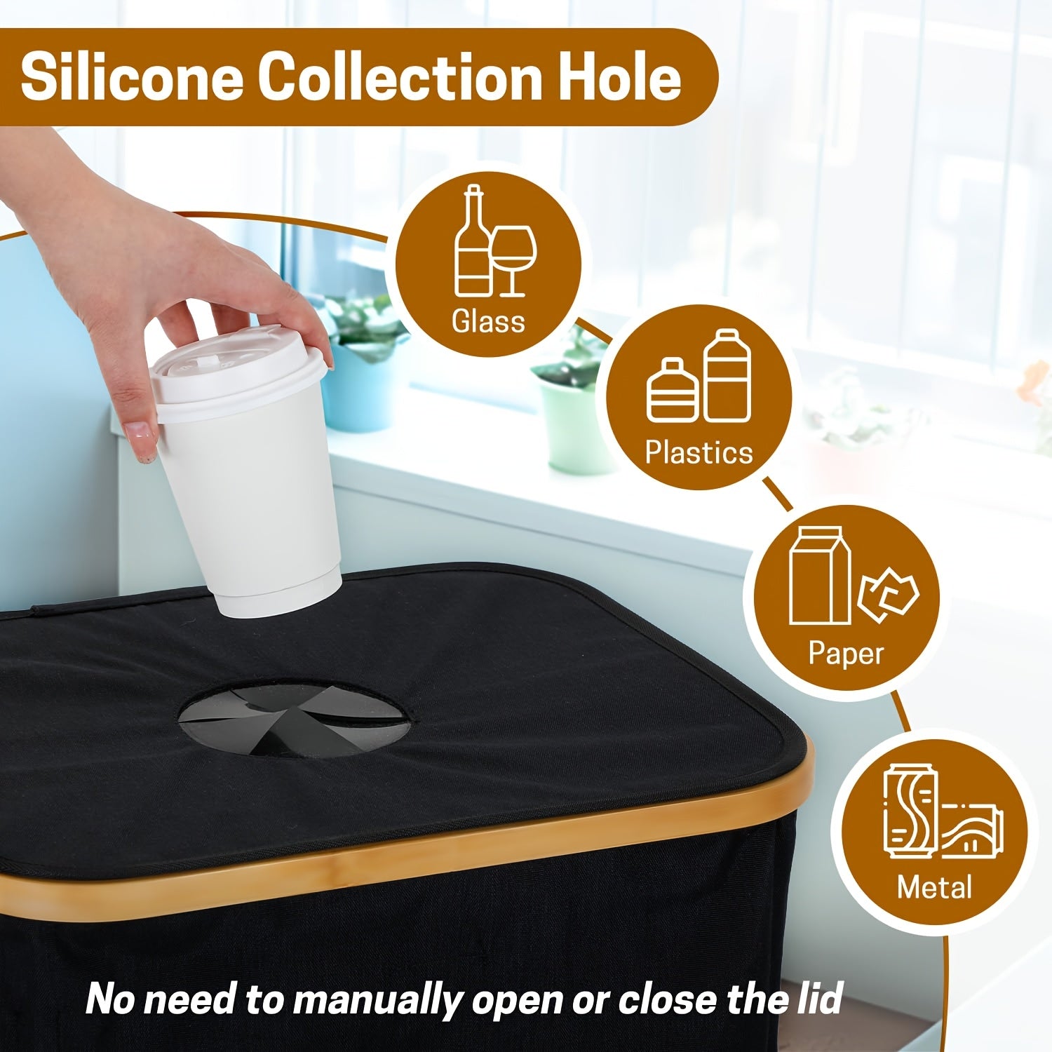 Household Recycling Bin with 2 Detachable Inner Bags-4