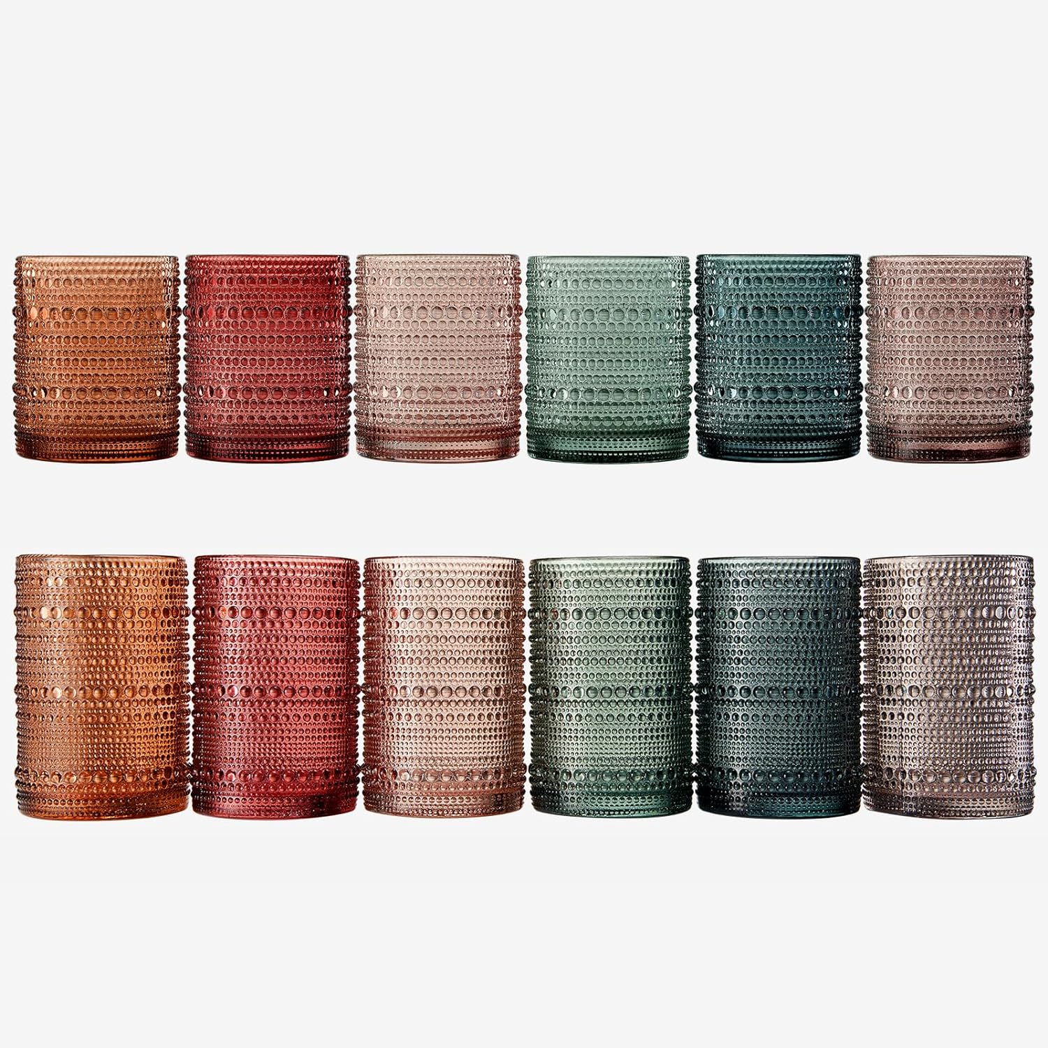 Hobnail Drinking Glasses Pastel Colored Beaded Drinking | Set of 12-2
