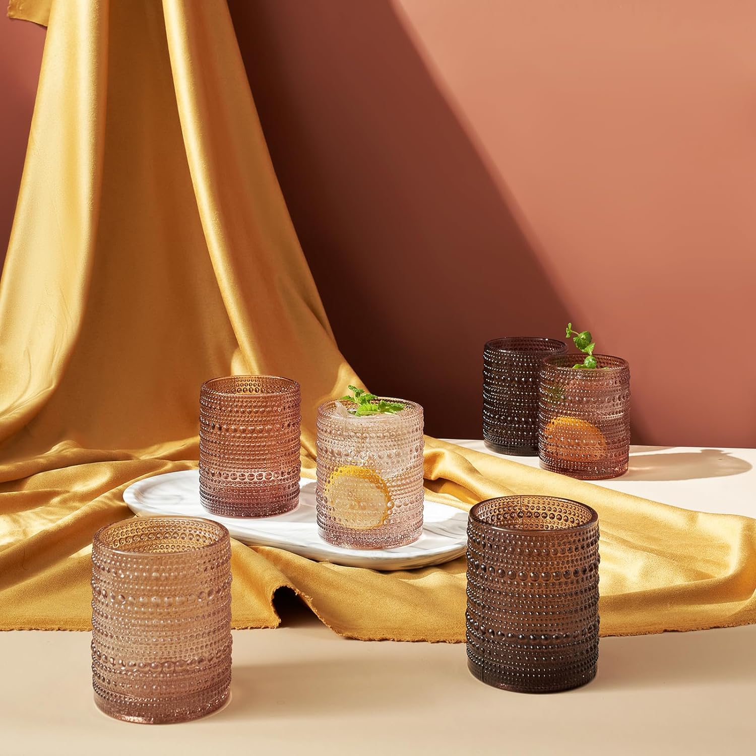 Hobnail Drinking Glasses, Venus Colors Beaded Tumbler Drinking Glasses Set | Set of 6-4