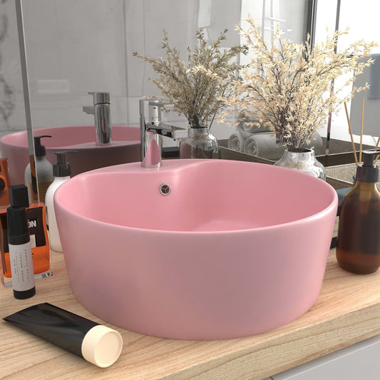 Vidaxl washbasin with overflow 36x13 cm ceramic matte pink-0