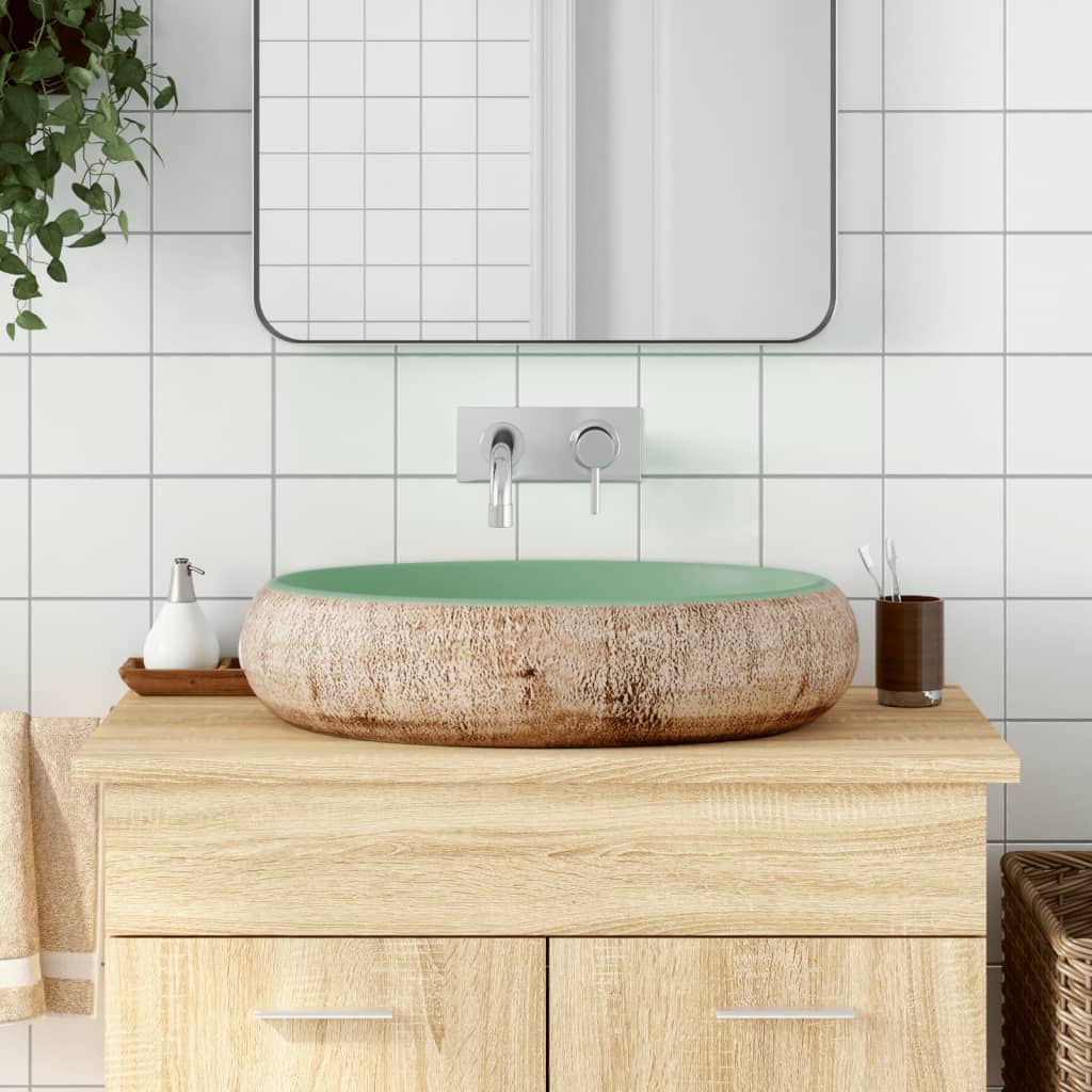 Vidaxx countertop sink oval 59x40x15 cm ceramic green and brown-0
