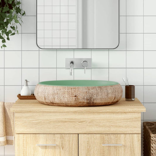 Vidaxx countertop sink oval 59x40x15 cm ceramic green and brown-0