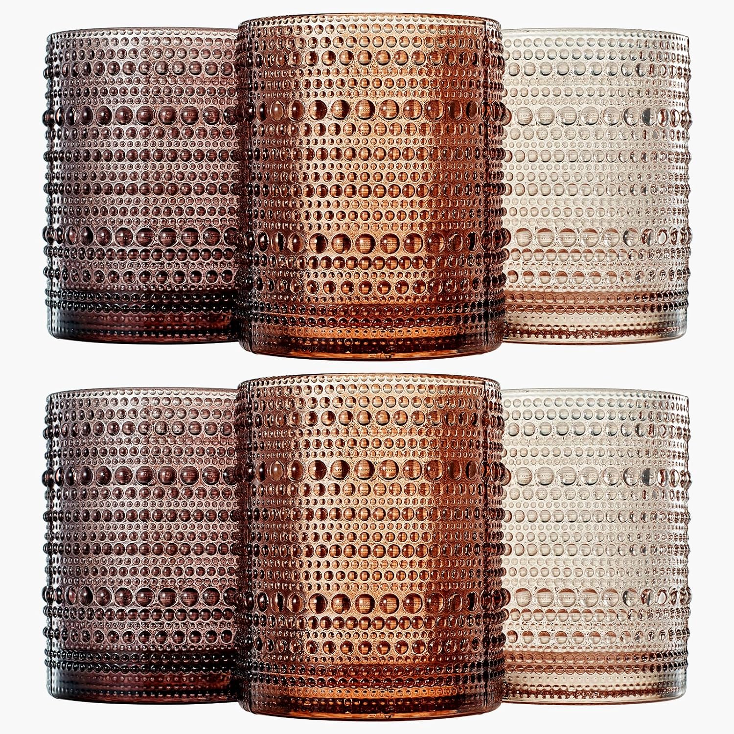 Hobnail Drinking Glasses, Venus Colors Beaded Tumbler Drinking Glasses Set | Set of 6-0
