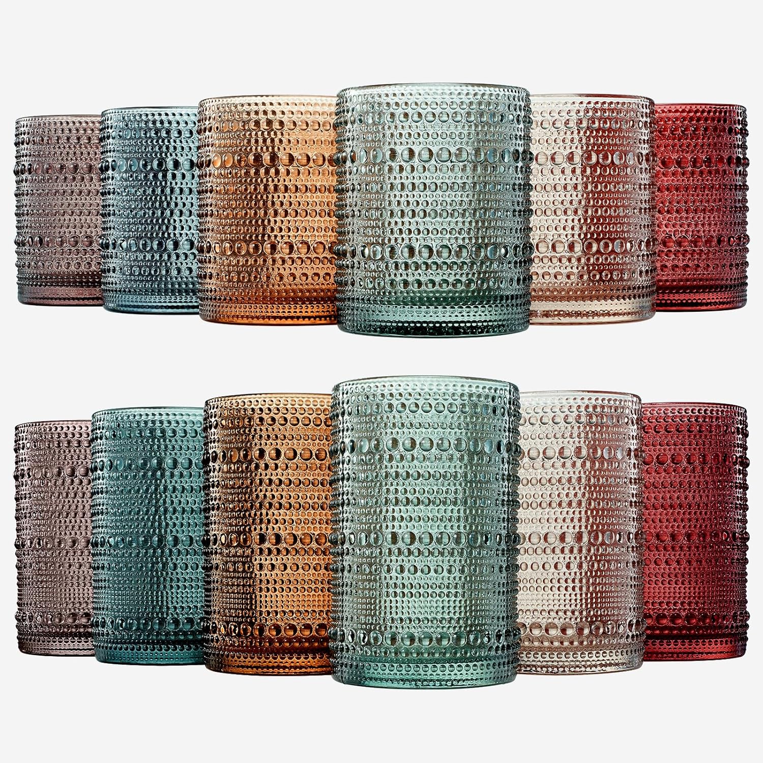 Hobnail Drinking Glasses Pastel Colored Beaded Drinking | Set of 12-0