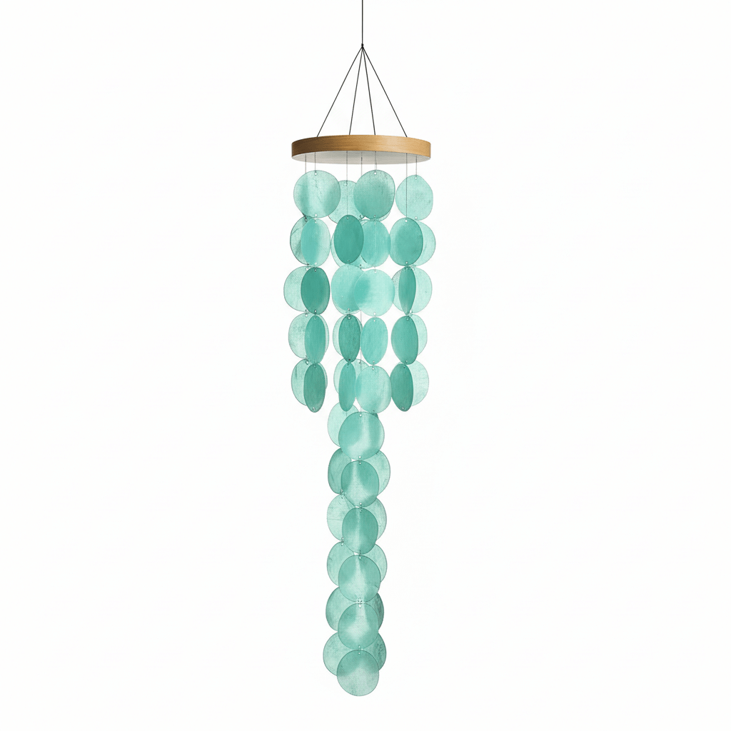 Blue capiz shell wind chimes for outside Home decor Handcrafted-0