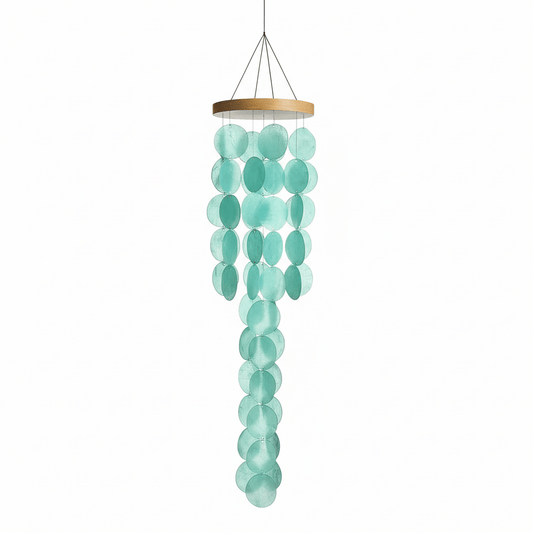 Blue capiz shell wind chimes for outside Home decor Handcrafted-0