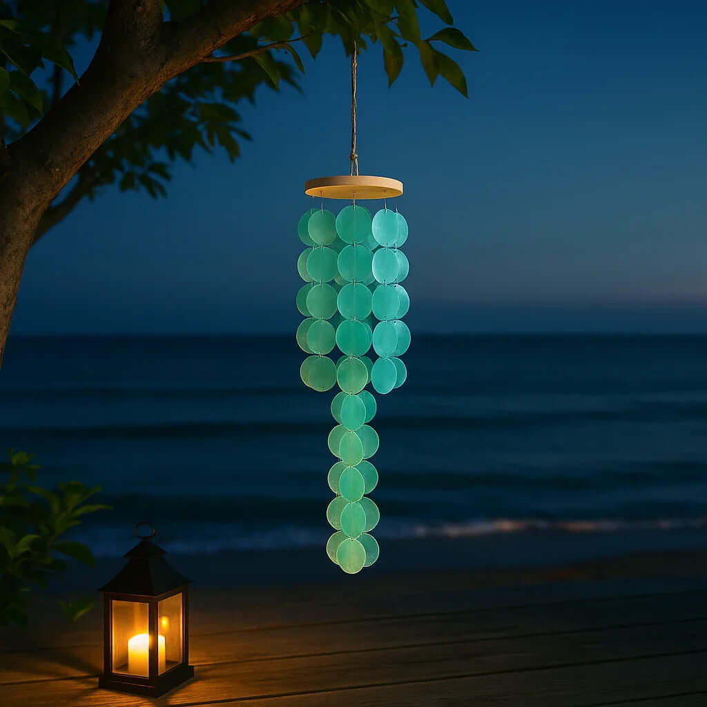 Blue capiz shell wind chimes for outside Home decor Handcrafted-1