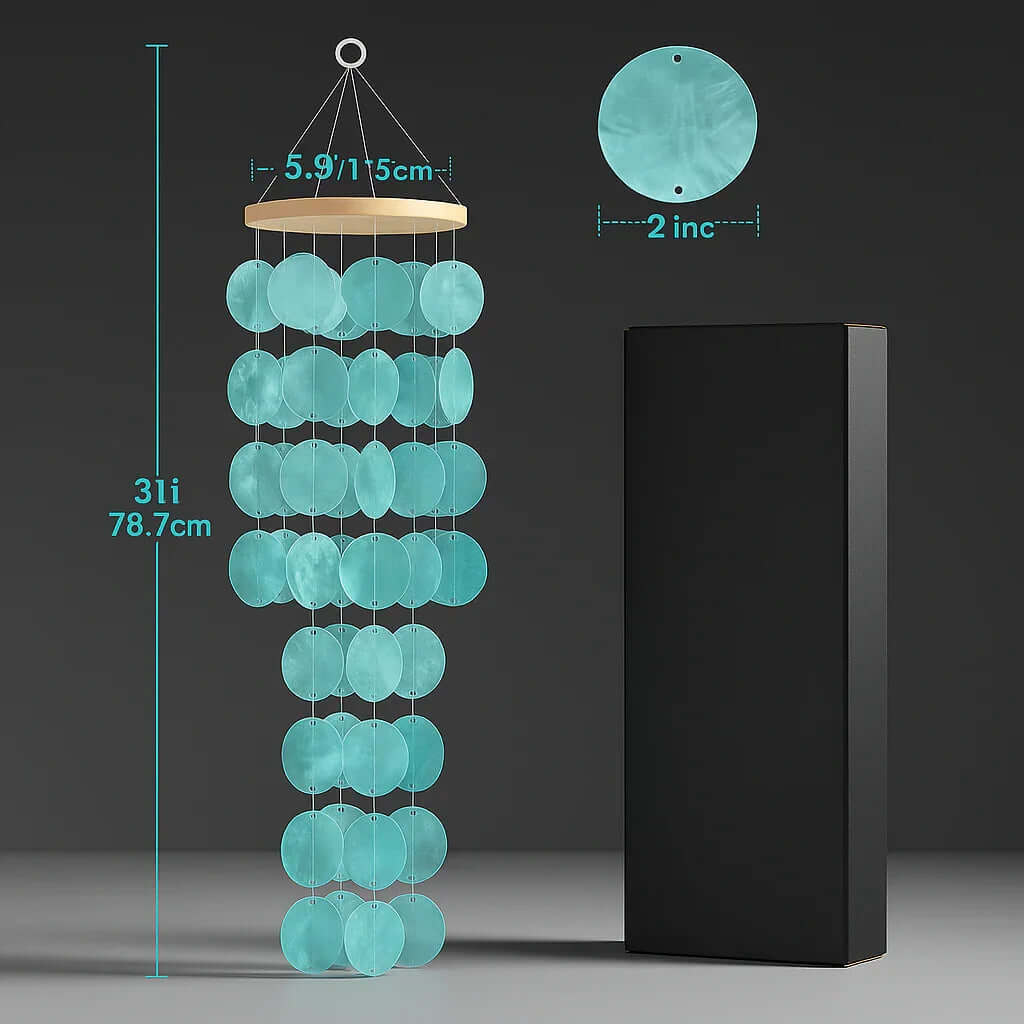 Blue capiz shell wind chimes for outside Home decor Handcrafted-2
