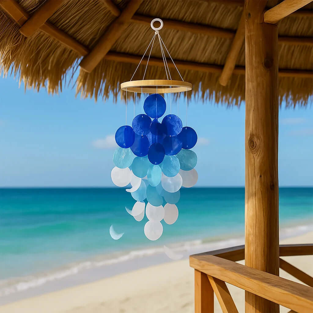 Blue shell wind chimes for outside Home decor Handcrafted-1