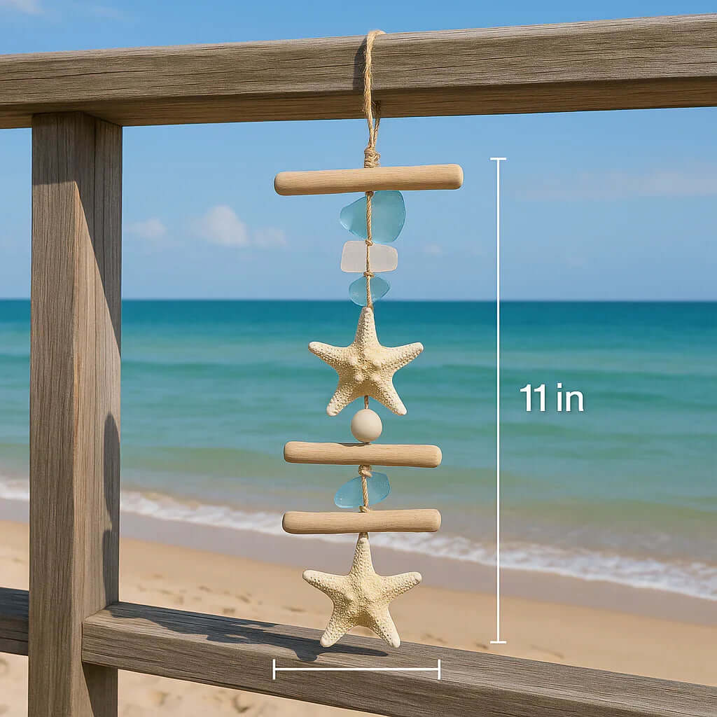 Coastal seashell wall hanging Starfish Driftwood Beach Room Decoration-0