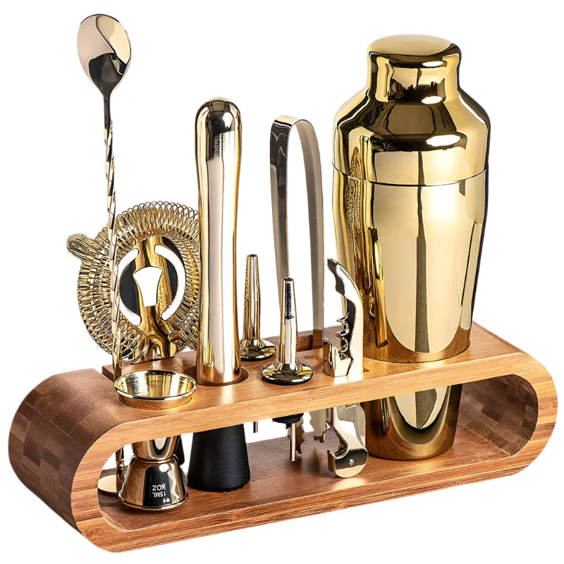 NNEOBA 10-Piece Bartender Cocktail Bar Set with Bamboo Stand-0