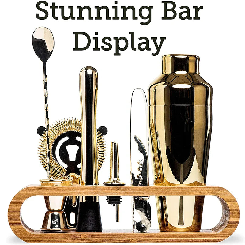 NNEOBA 10-Piece Bartender Cocktail Bar Set with Bamboo Stand-2