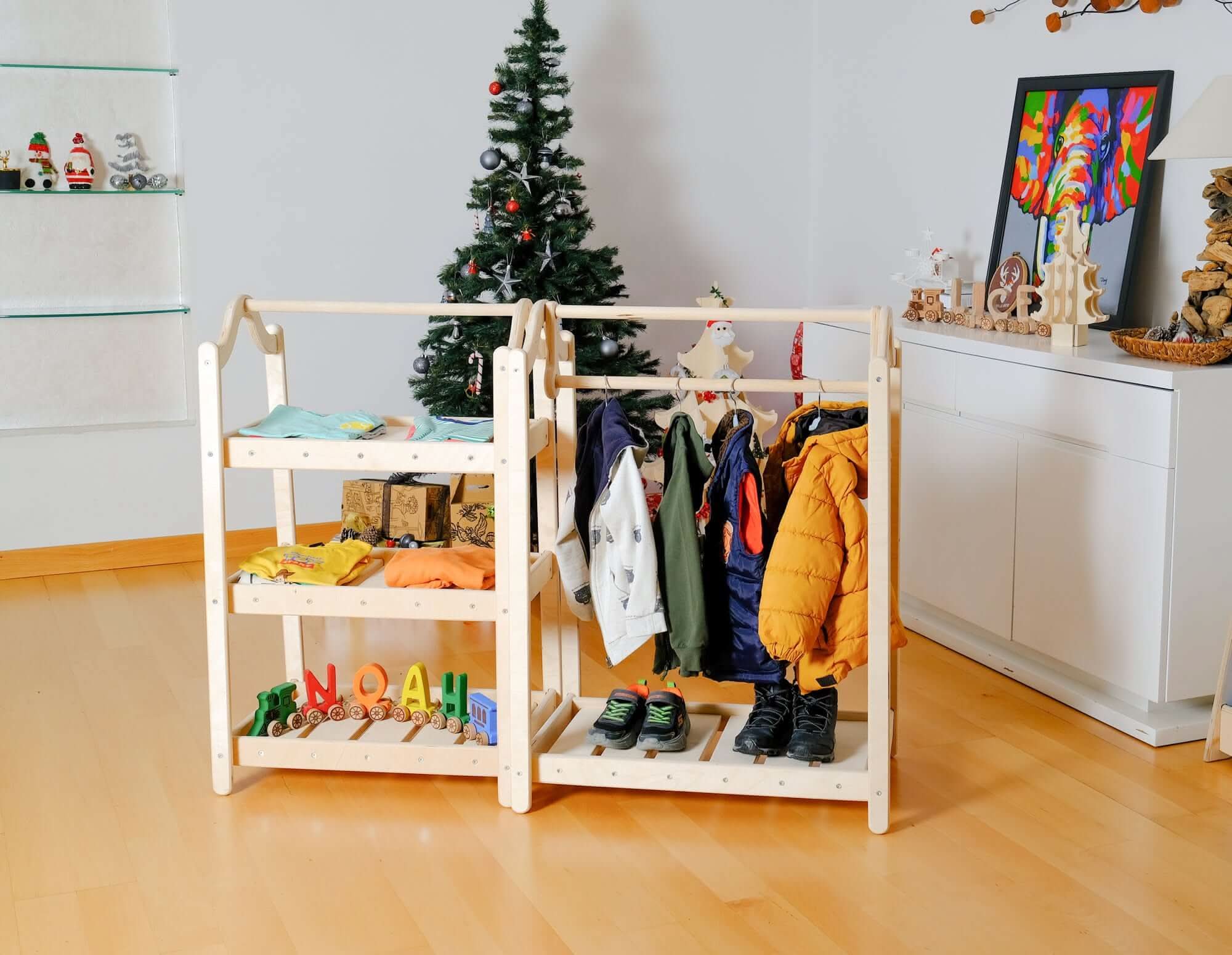 Montessori Wooden Wardrobe Set: Ideal Child Clothing Organizer-1