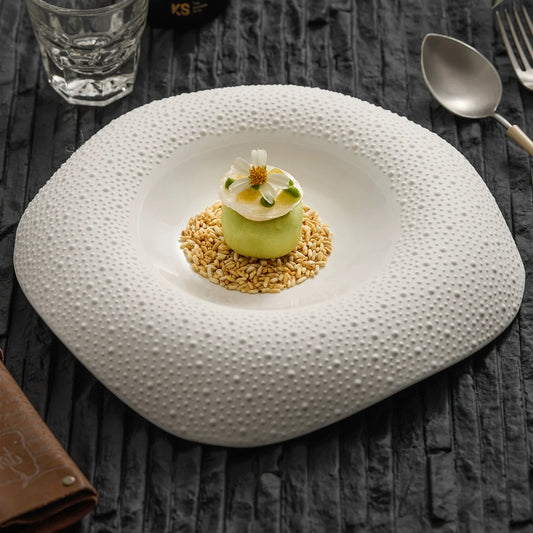 Handcrafted Porcelain Plate with Sesame Grain Texture – Fine Dining Collection-0