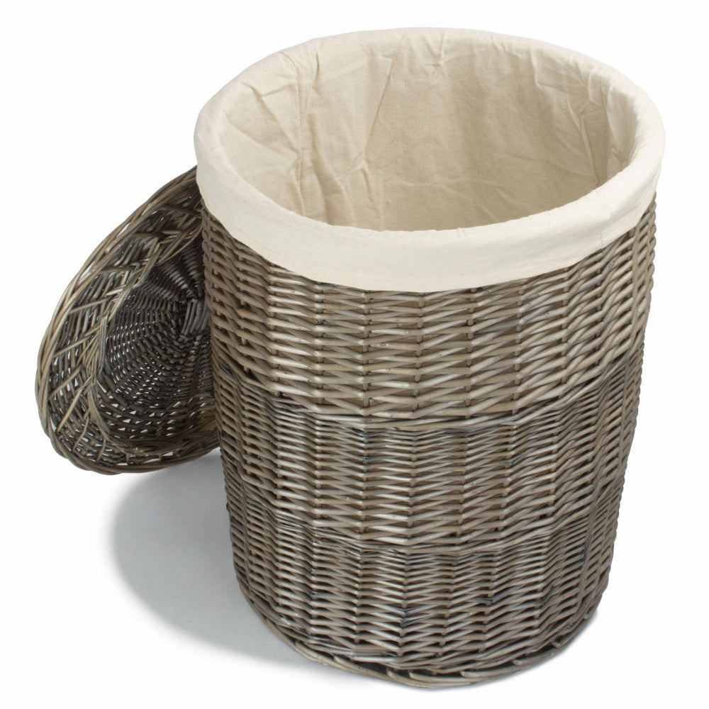 Antique Wash Round White Cotton Lined Laundry Basket-3