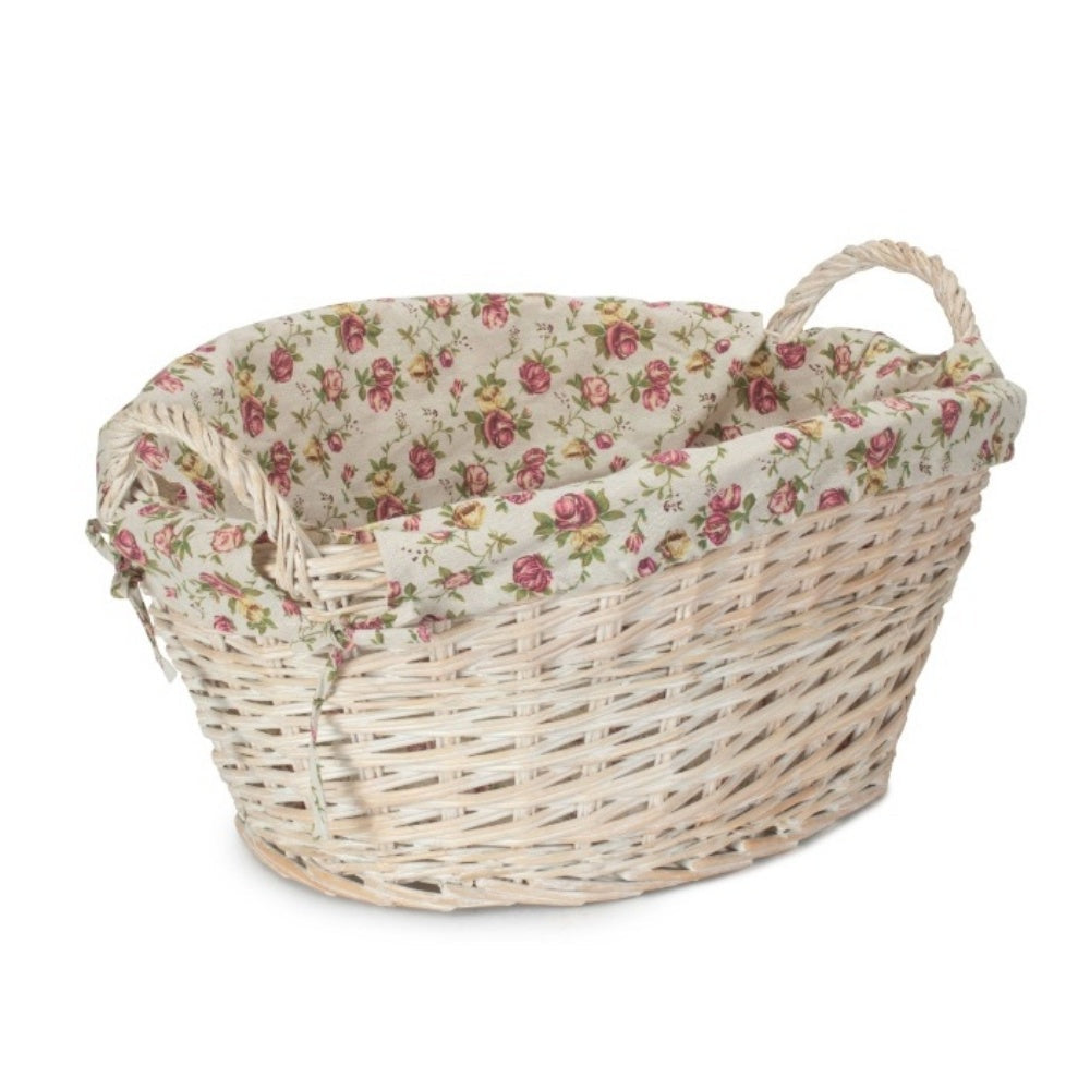 White Wash Finish Wicker Laundry Basket-0