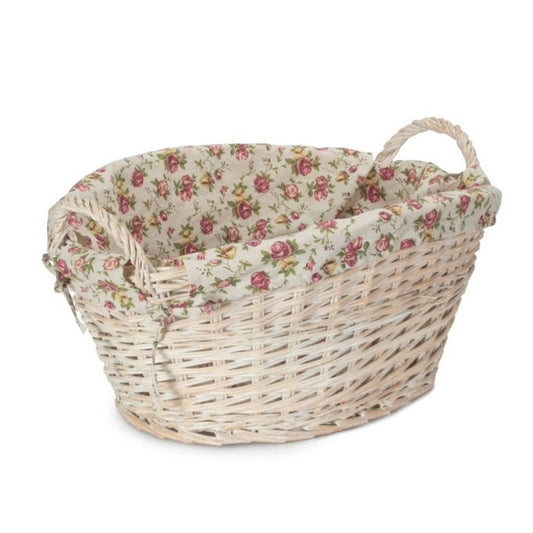 White Wash Finish Wicker Laundry Basket-0