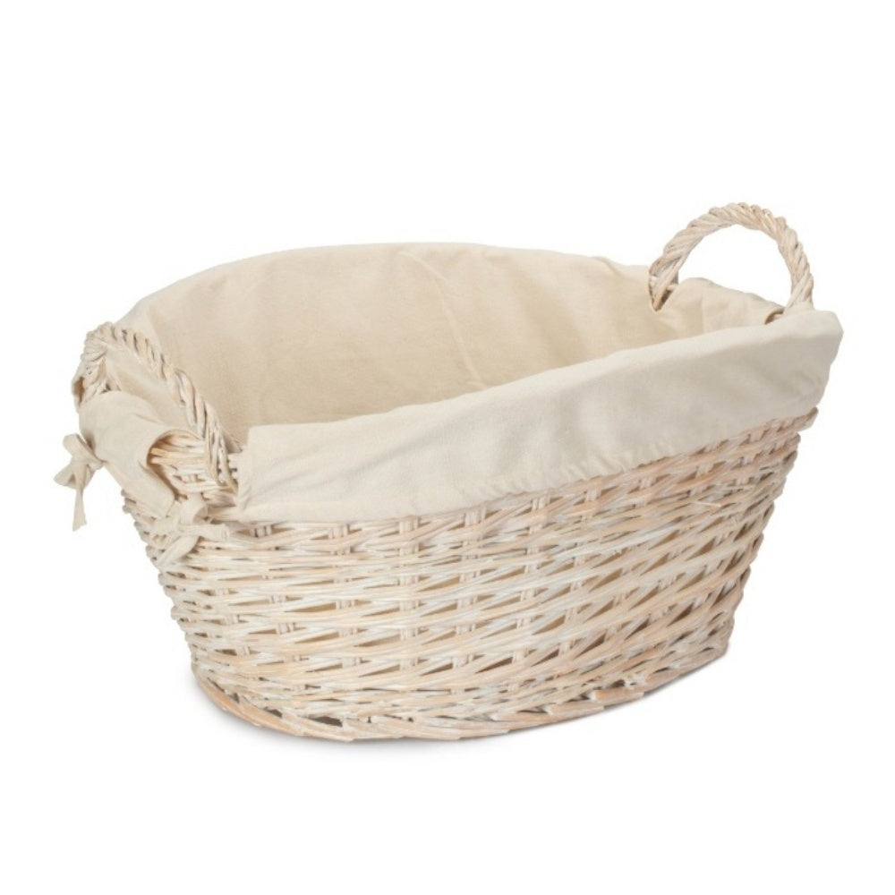 White Wash Finish Wicker Laundry Basket-4