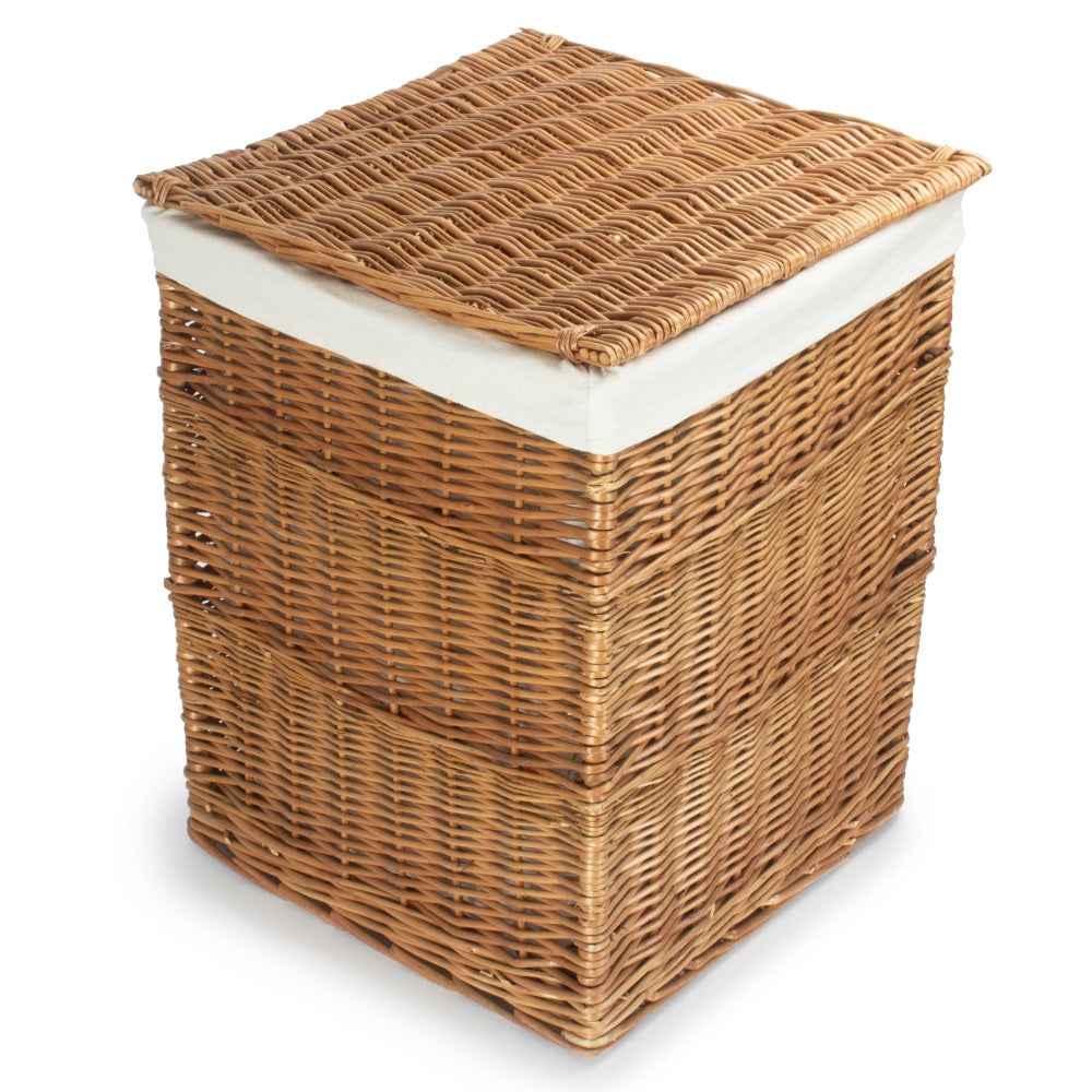 White Lining Light Steamed Square Wicker Laundry Basket-4