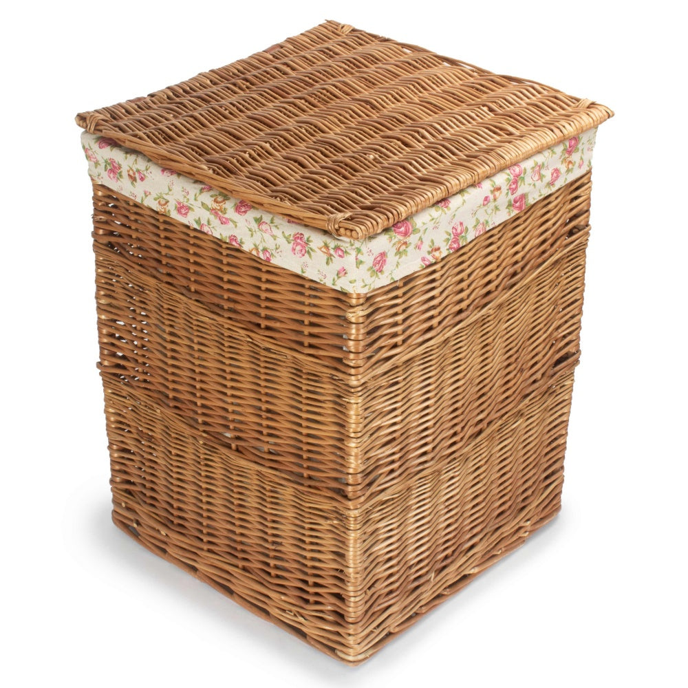 Garden Rose Lining Light Steamed Square Wicker Laundry Basket-4