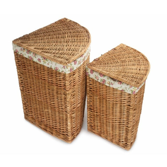 Light Steamed Corner Garden Rose Lined Wicker Laundry Basket-0