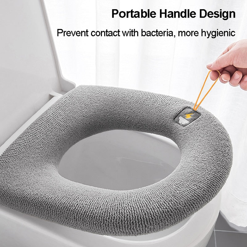 Winter Warm Toilet Seat Cover Closestool Mat 1Pcs Washable Bathroom Accessories Knitting Pure Color Soft O-shape Pad Bidet Cover-3