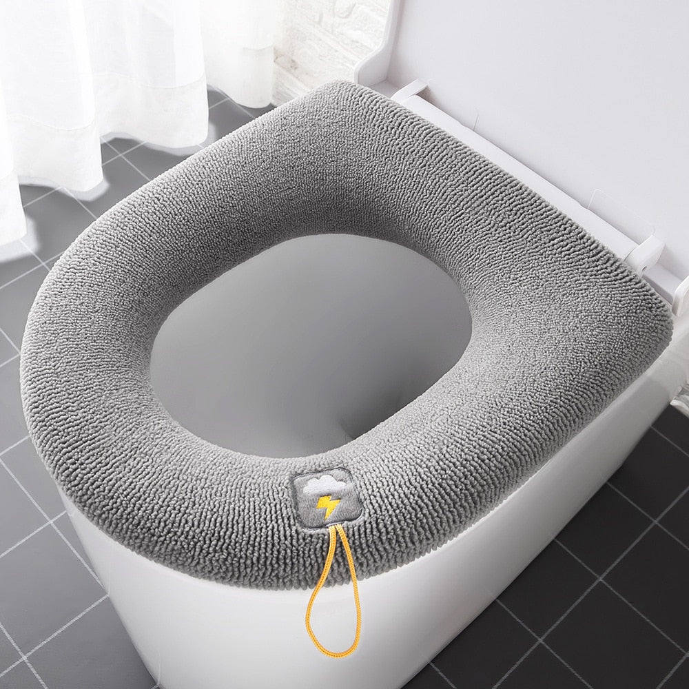 Winter Warm Toilet Seat Cover Closestool Mat 1Pcs Washable Bathroom Accessories Knitting Pure Color Soft O-shape Pad Bidet Cover-2