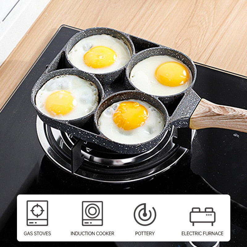 Four-hole Frying Pot Pan Thickened Omelet Pan Non-stick Egg Pancake Steak Pan Cooking Egg Ham Pans Breakfast Maker Cookware-4