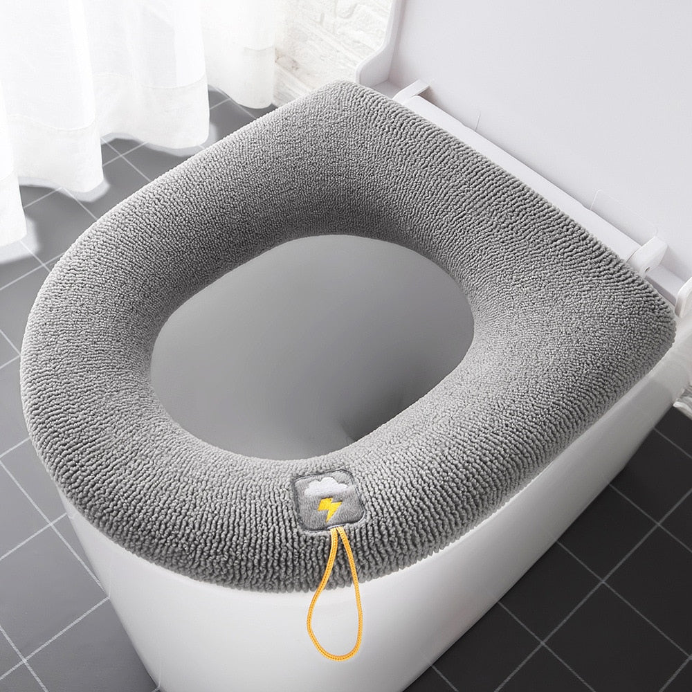 Winter Warm Toilet Seat Cover Closestool Mat 1Pcs Washable Bathroom Accessories Knitting Pure Color Soft O-shape Pad Bidet Cover-1