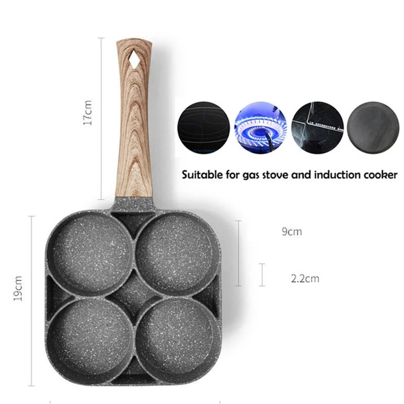 Four-hole Frying Pot Pan Thickened Omelet Pan Non-stick Egg Pancake Steak Pan Cooking Egg Ham Pans Breakfast Maker Cookware-3