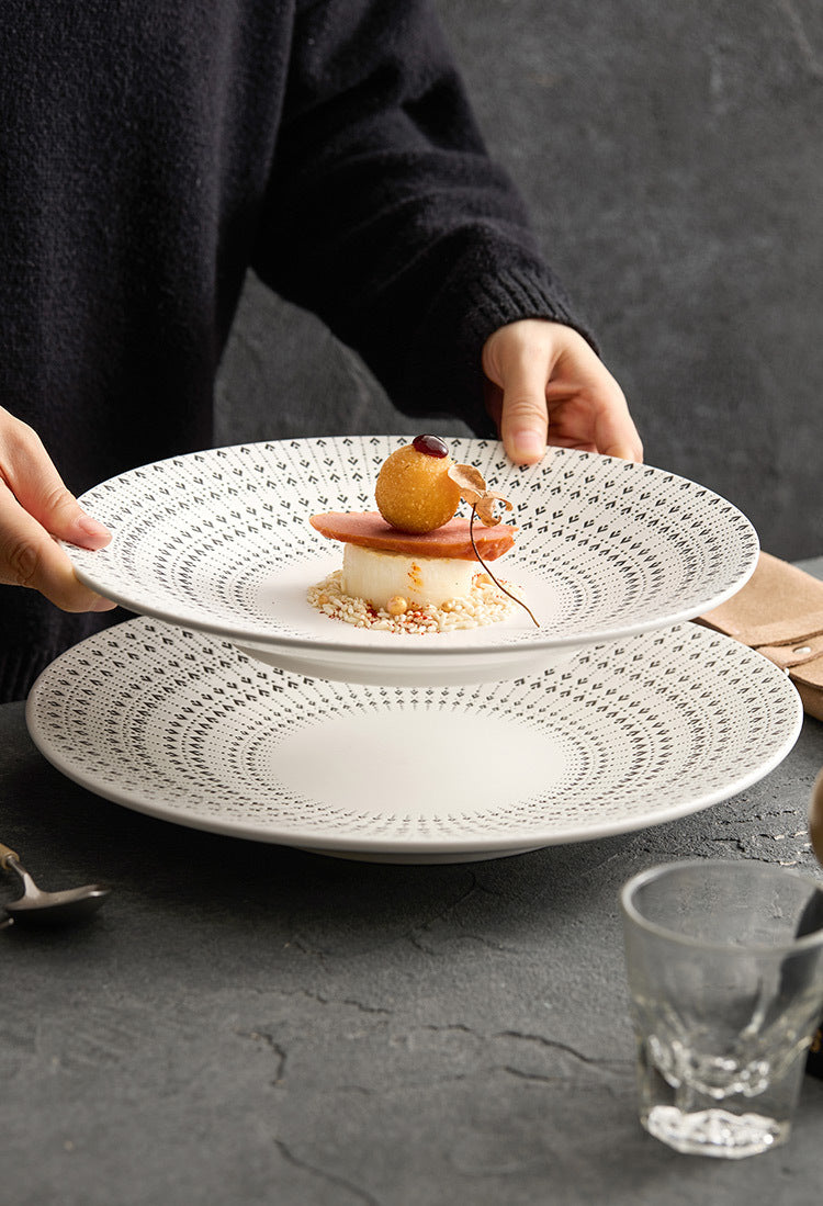 White Glazed Ceramic Dinner Plate – Heart Pattern Design, Available in 10.5