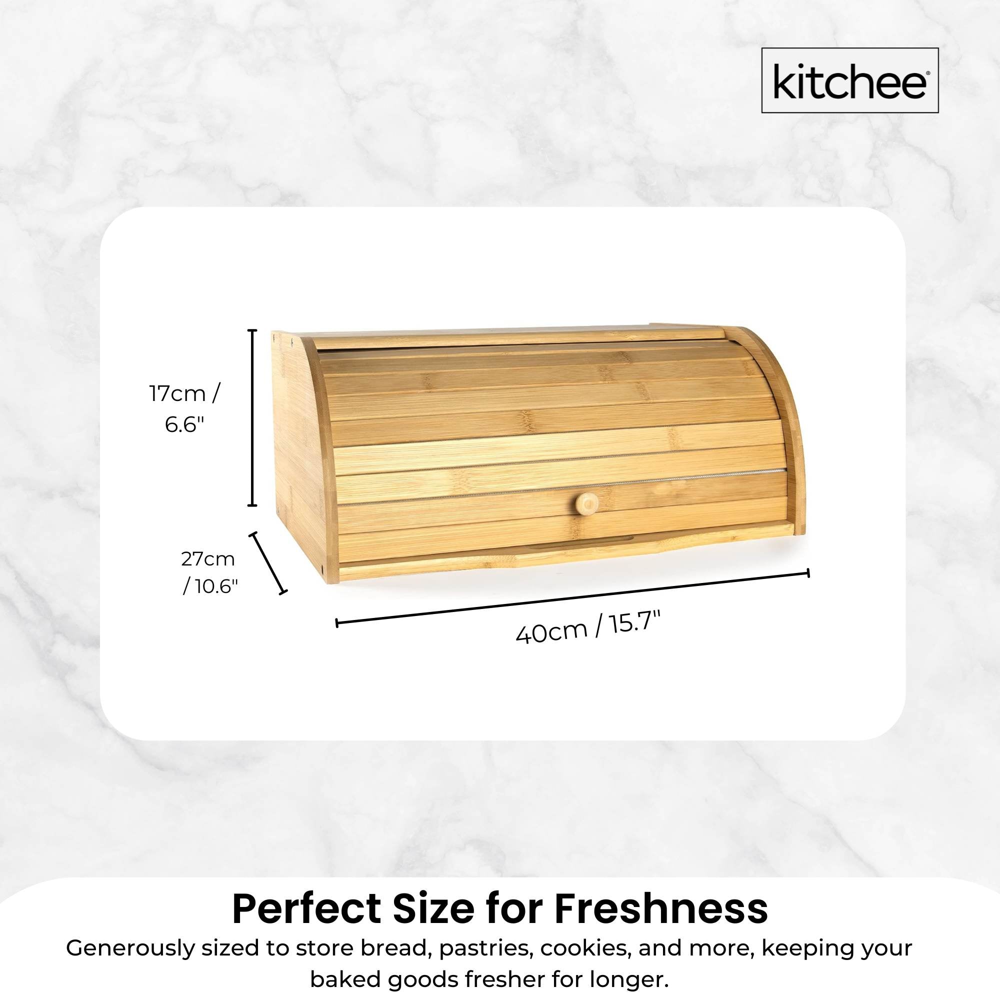 Kitchee 40cm Bamboo Bread Box - Storage Bin Keeper Kitchen Counter Container-3