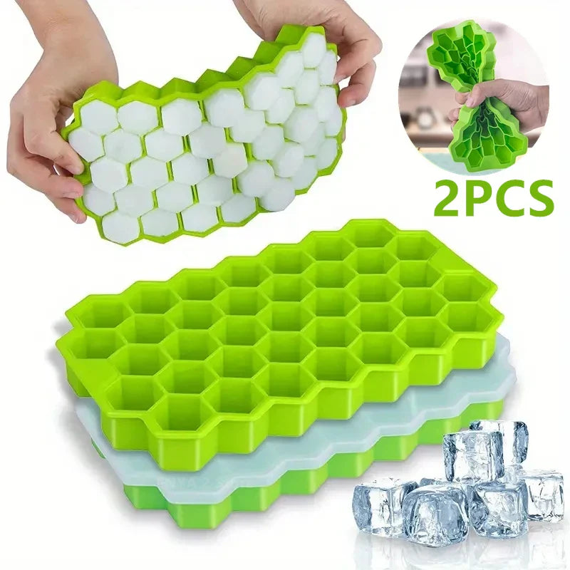 NNEOBA 2 pcs Silicone Honeycomb Ice Cube Tray with Lid-1