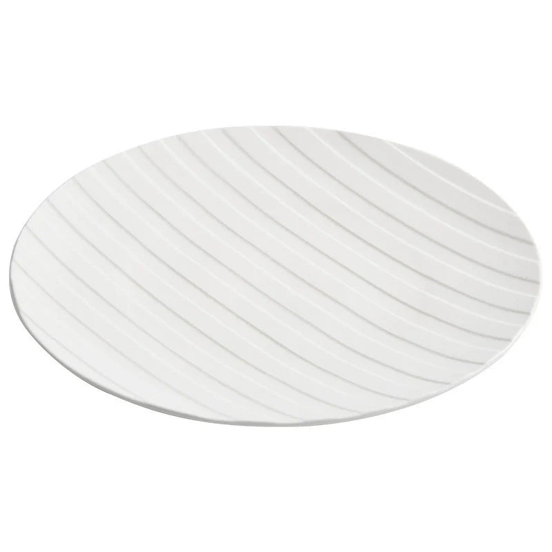 Stripe Relief White Ceramic Plate – Modern Minimalist Porcelain Dinnerware-4