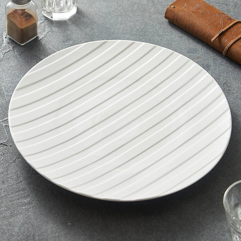 Stripe Relief White Ceramic Plate – Modern Minimalist Porcelain Dinnerware-3
