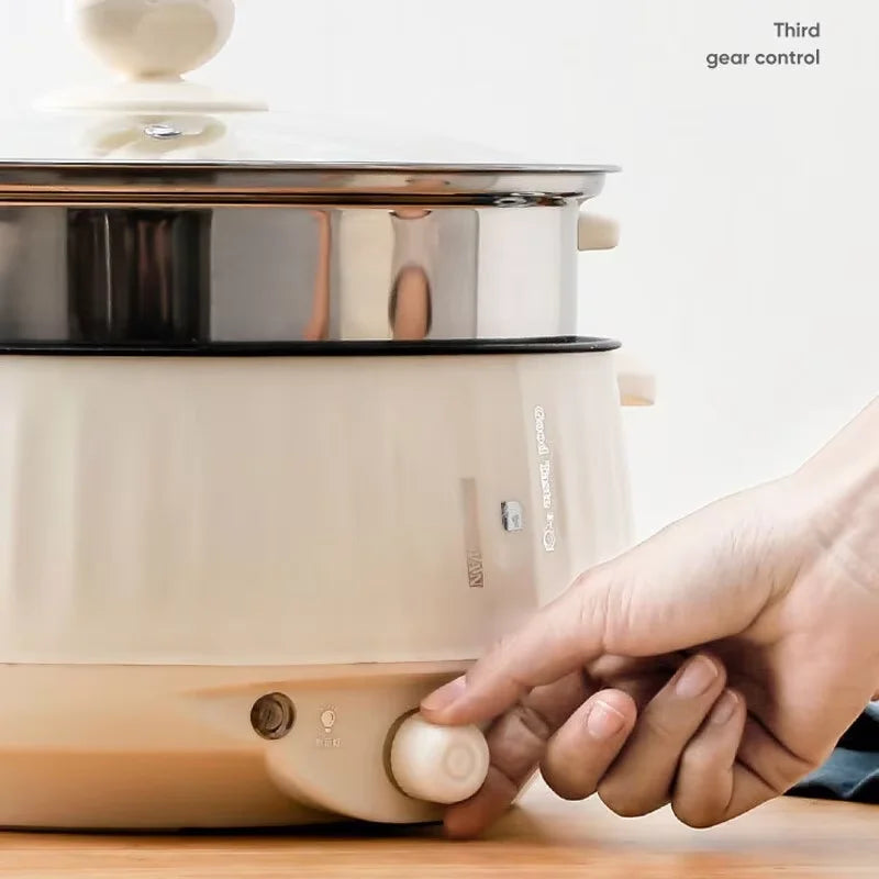 Electric Cooker Double Layer 24cm Non Stick Hot Pot & Rice Cooker White-2