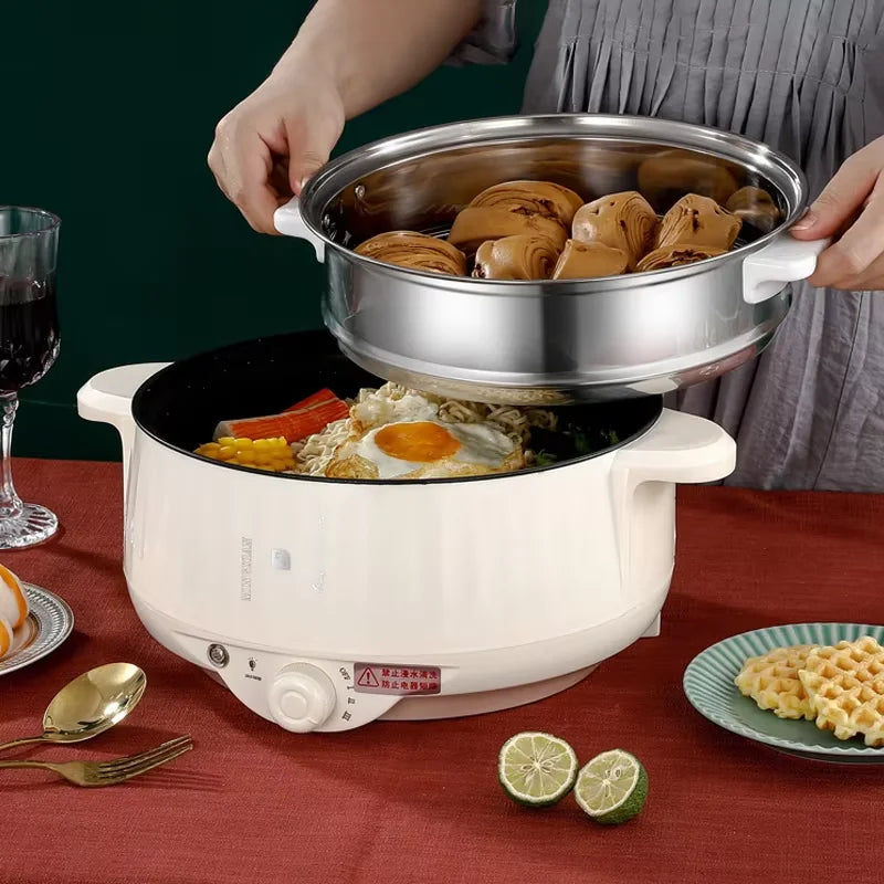 Electric Cooker Double Layer 24cm Non Stick Hot Pot & Rice Cooker White-1