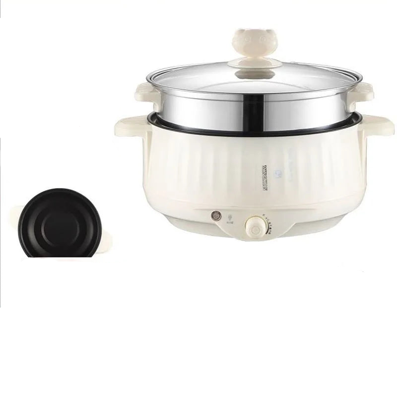 Electric Cooker Double Layer 24cm Non Stick Hot Pot & Rice Cooker White-0