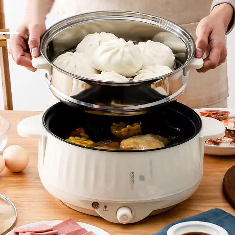 Electric Cooker Double Layer 24cm Non Stick Hot Pot & Rice Cooker White-3