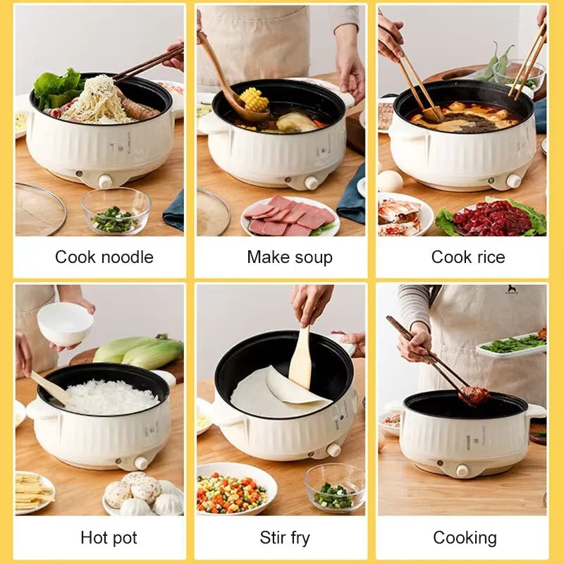 Electric Cooker Double Layer 24cm Non Stick Hot Pot & Rice Cooker White-4