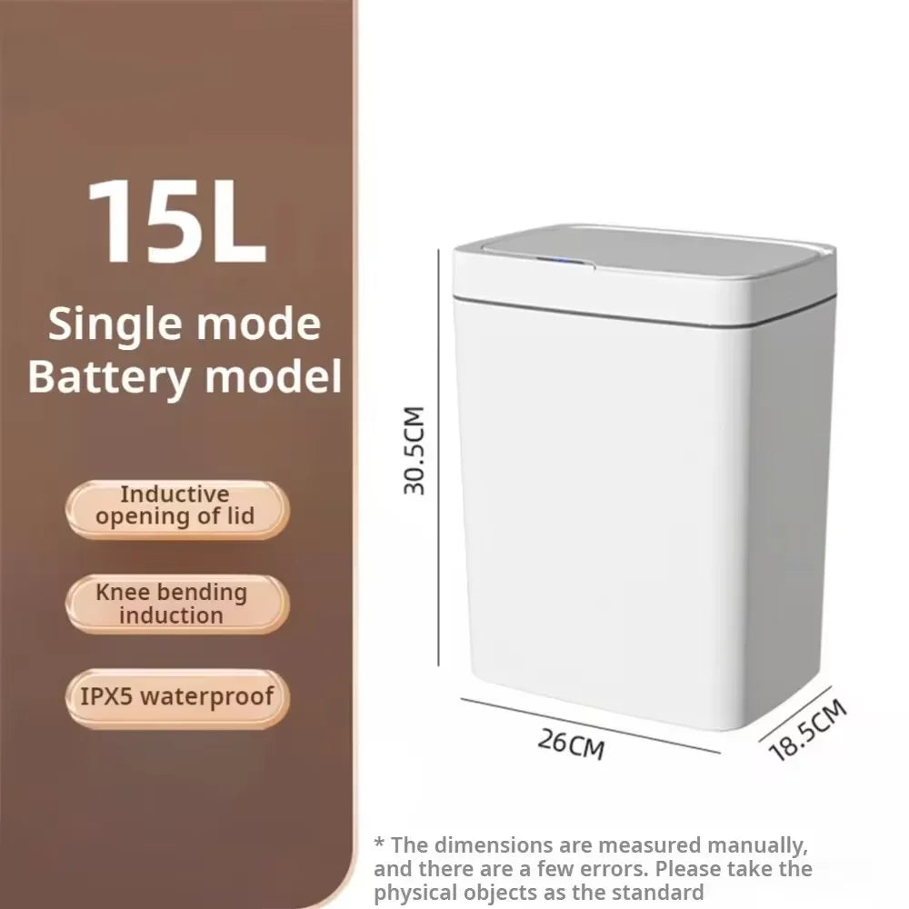15L Smart Sensor Trash Can – Automatic Bagging, Battery-Powered (White)-2