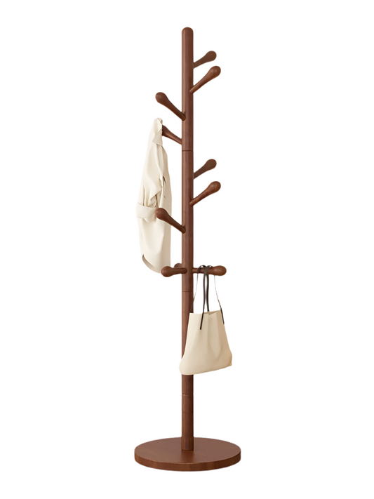 Solid Walnut Wood Floor Coat Rack - 10 Hooks-0